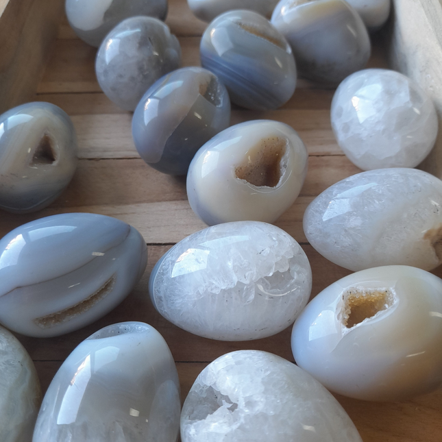 Agaat Eieren met Druzy – Brazilië – Set van 3