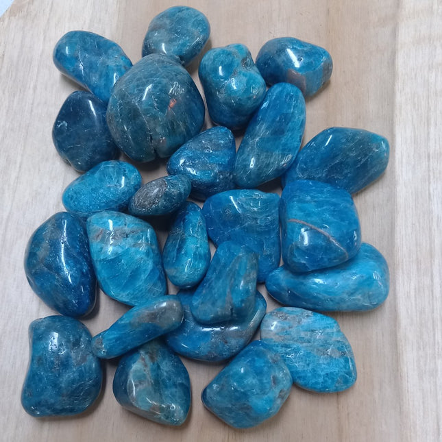 Blauwe apatiet trommelstenen per 250 gram
