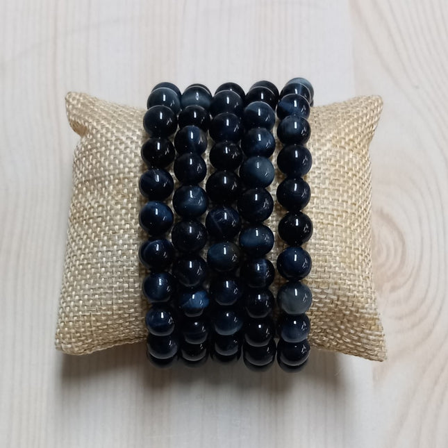 Tijgeroog blauw kralen armband 8 mm.