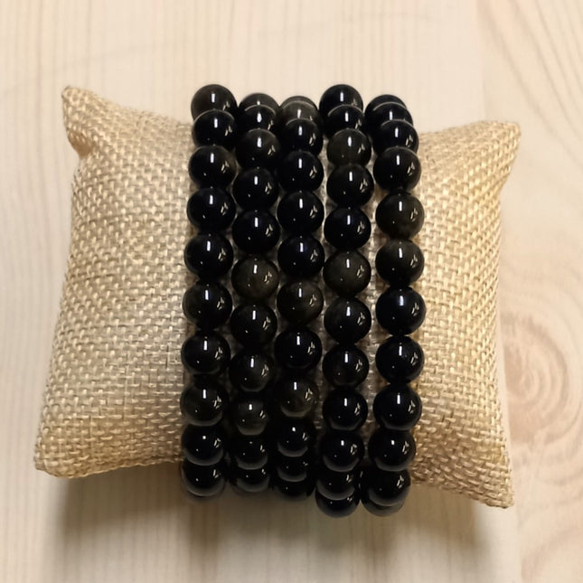 Goud obsidiaan kralen armband 8 mm.
