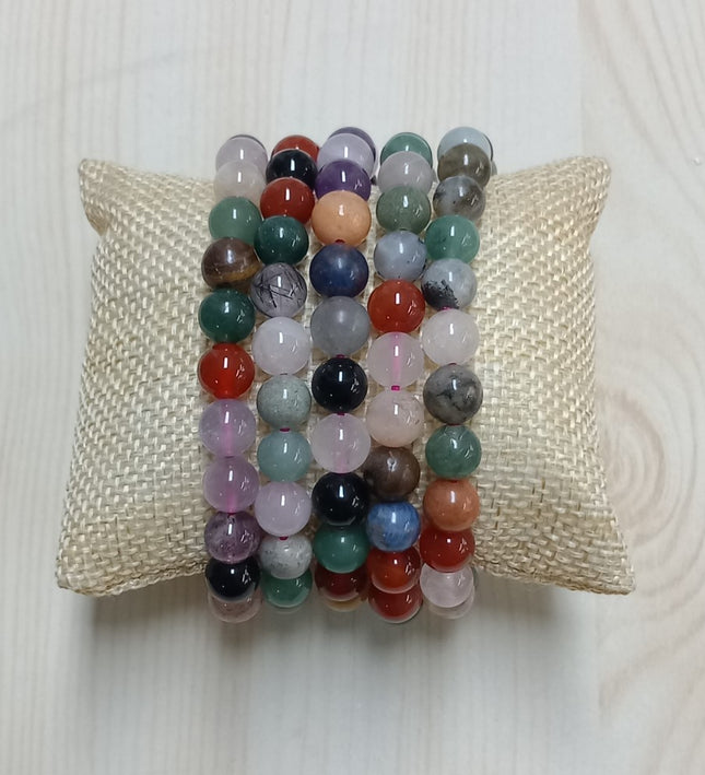 Mix edelstenen kralen armband 8 mm.