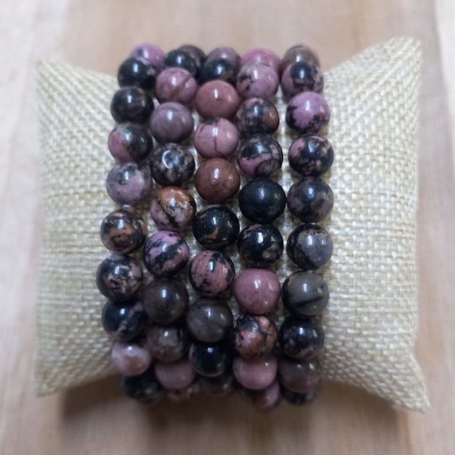 Rhodoniet kralen armband 8 mm.