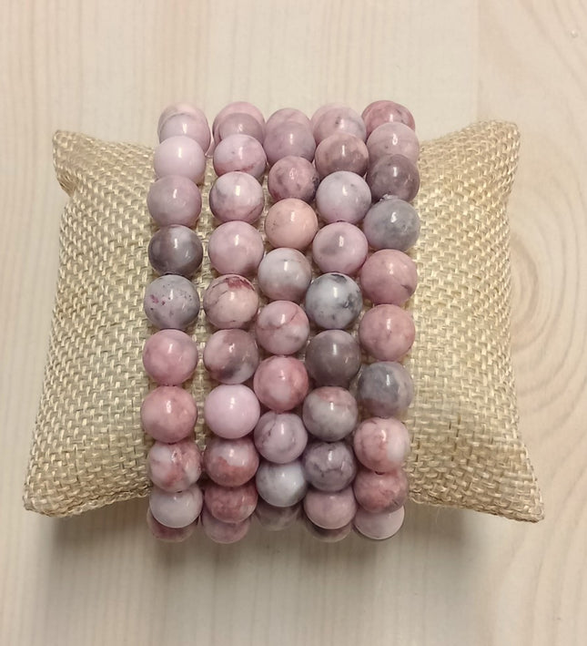 Roze zebra jaspis kralen armband 8 mm.