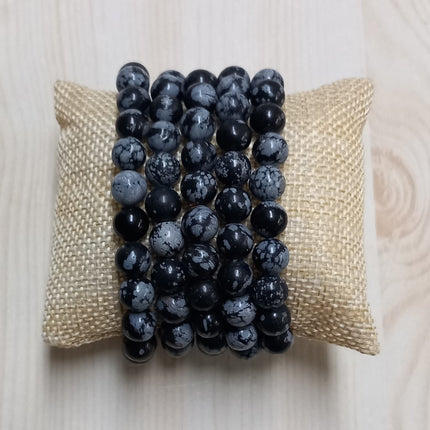 Sneeuwvlok obsidiaan kralen armband 8 mm.