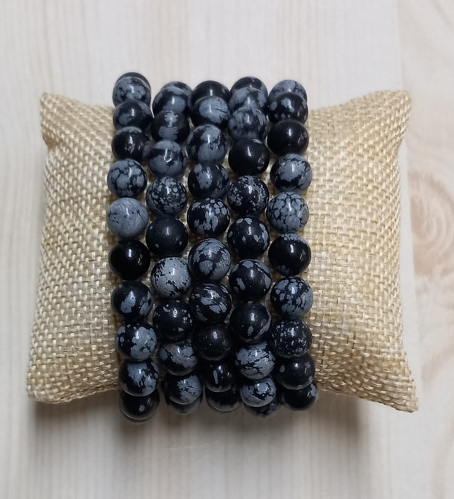 Sneeuwvlok obsidiaan kralen armband 8 mm.