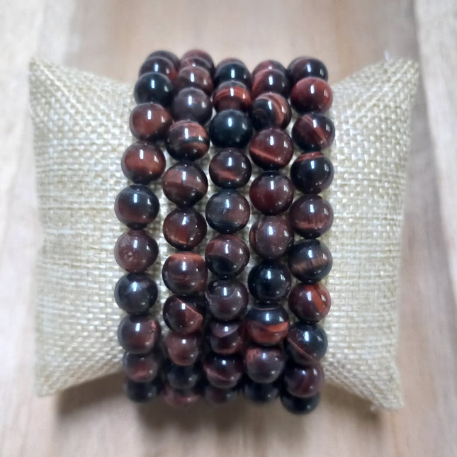 Tijgeroog rood(verhit) kralen armband 8 mm.